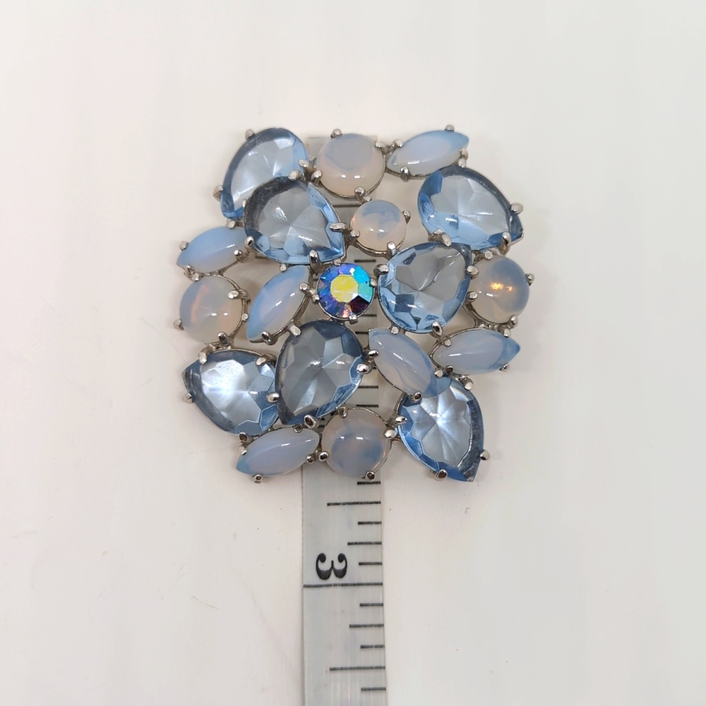 Vintage Schiaparelli Opalescent Blue Rhinestone Brooch Open Back - Picture 11 of 11